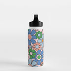 Retro Garden Flowers Groovy Multicolor 60s 70s Floral Pattern Blue Pink Green Water Bottle Gallery Image 3