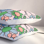 Retro Garden Flowers Groovy Multicolor 60s 70s Floral Pattern Blue Pink Green Pillow Sham Gallery Image 3