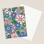 Retro Garden Flowers Groovy Multicolor 60s 70s Floral Pattern Blue Pink Green Stationery Card Gallery Image 2