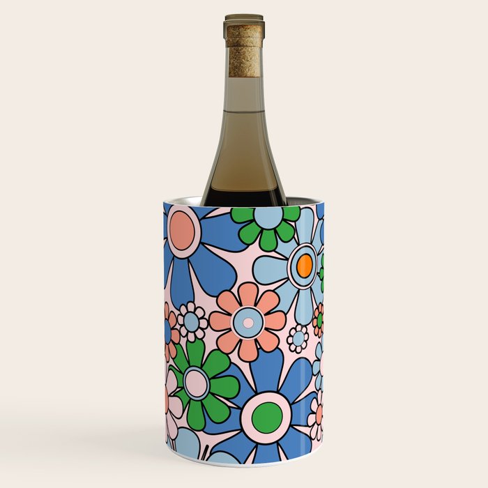 Retro Garden Flowers Groovy Multicolor 60s 70s Floral Pattern Blue Pink Green Wine Chiller Gallery Image 2
