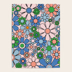 Retro Garden Flowers Groovy Multicolor 60s 70s Floral Pattern Blue Pink Green Poster Gallery Image 4