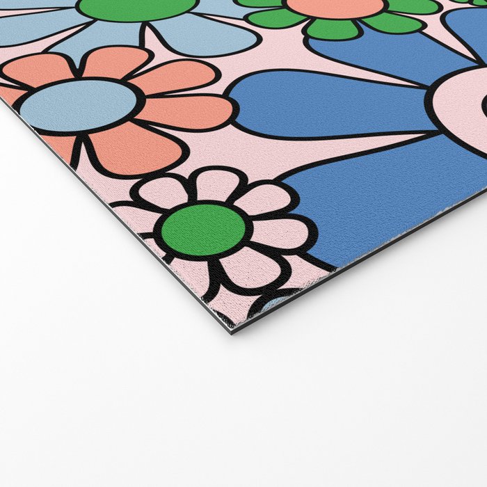 Retro Garden Flowers Groovy Multicolor 60s 70s Floral Pattern Blue Pink Green Welcome Mat Gallery Image 2