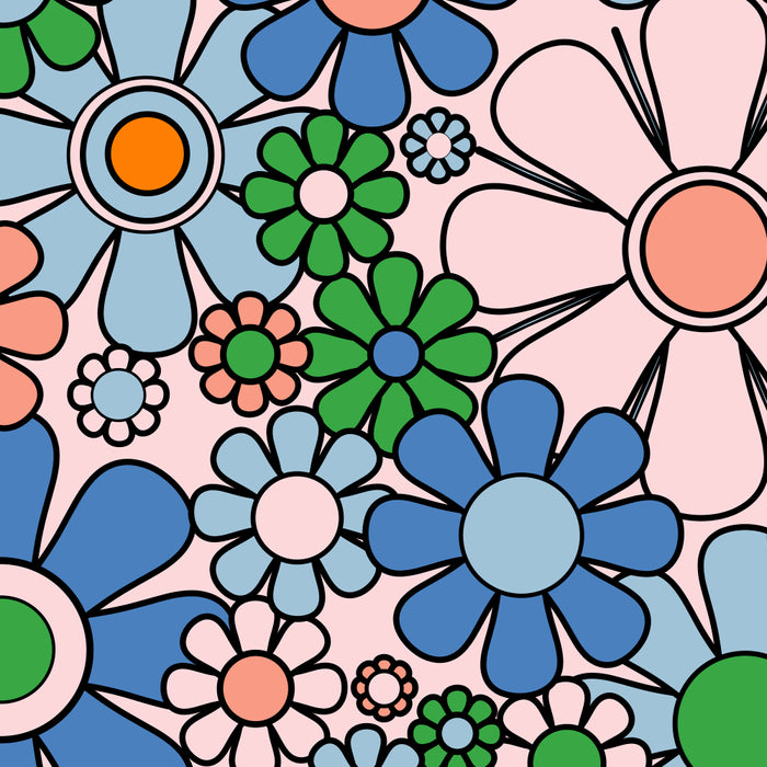 Retro Garden Flowers Groovy Multicolor 60s 70s Floral Pattern Blue Pink Green Coffee Mug Gallery Image 2