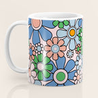 Retro Garden Flowers Groovy Multicolor 60s 70s Floral Pattern Blue Pink Green Coffee Mug Gallery Image 3