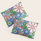 Retro Garden Flowers Groovy Multicolor 60s 70s Floral Pattern Blue Pink Green Pillow Sham Gallery Image 3