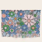 Retro Garden Flowers Groovy Multicolor 60s 70s Floral Pattern Blue Pink Green Wall Hanging Gallery Image 1