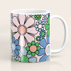 Retro Garden Flowers Groovy Multicolor 60s 70s Floral Pattern Blue Pink Green Coffee Mug Gallery Image 1