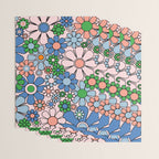 Retro Garden Flowers Groovy Multicolor 60s 70s Floral Pattern Blue Pink Green Wrapping Paper Gallery Image 3