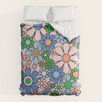 Retro Garden Flowers Groovy Multicolor 60s 70s Floral Pattern Blue Pink Green Comforter Gallery Image 6