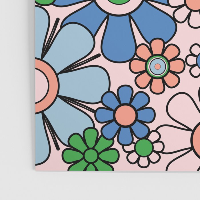 Retro Garden Flowers Groovy Multicolor 60s 70s Floral Pattern Blue Pink Green Poster Gallery Image 3