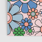 Retro Garden Flowers Groovy Multicolor 60s 70s Floral Pattern Blue Pink Green Poster Gallery Image 3