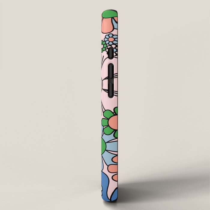 Retro Garden Flowers Groovy Multicolor 60s 70s Floral Pattern Blue Pink Green iPhone Case Gallery Image 2