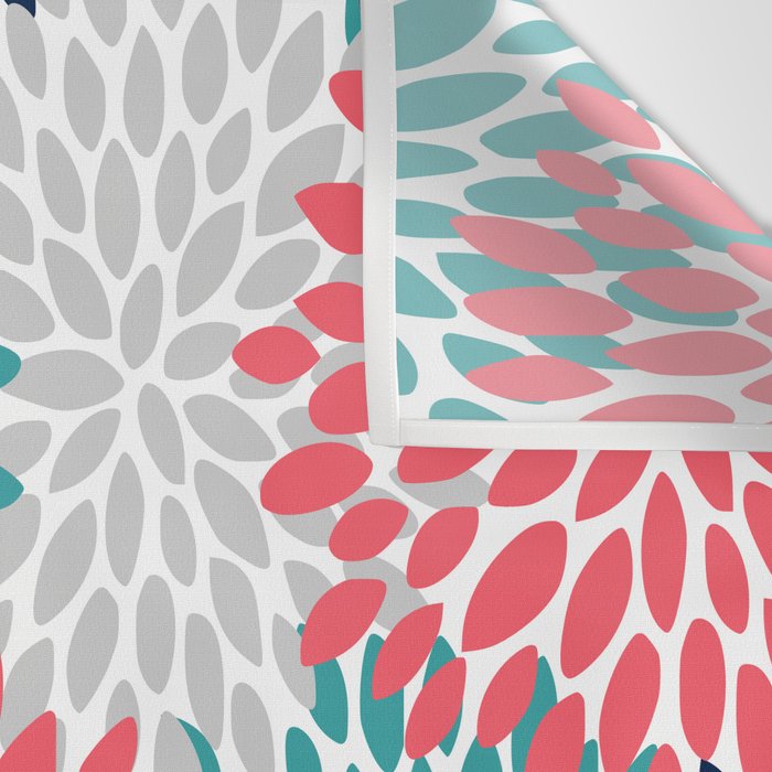 Floral Blooms, Coral Pink, Navy, Teal, Gray Wall Tapestry Gallery Image 3