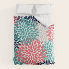 Floral Blooms, Coral Pink, Navy, Teal, Gray Comforter Gallery Image 6