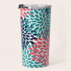 Floral Blooms, Coral Pink, Navy, Teal, Gray Travel Mug Gallery Image 3