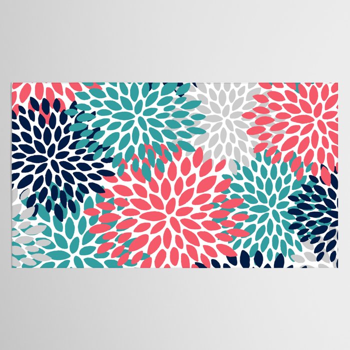Floral Blooms, Coral Pink, Navy, Teal, Gray Tablecloth Gallery Image 2
