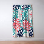 Floral Blooms, Coral Pink, Navy, Teal, Gray Window Curtain Gallery Image 3