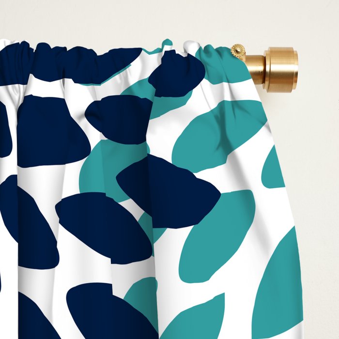Floral Blooms, Coral Pink, Navy, Teal, Gray Window Curtain Gallery Image 2