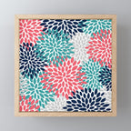 Floral Blooms, Coral Pink, Navy, Teal, Gray Mini Art Print Gallery Image 1