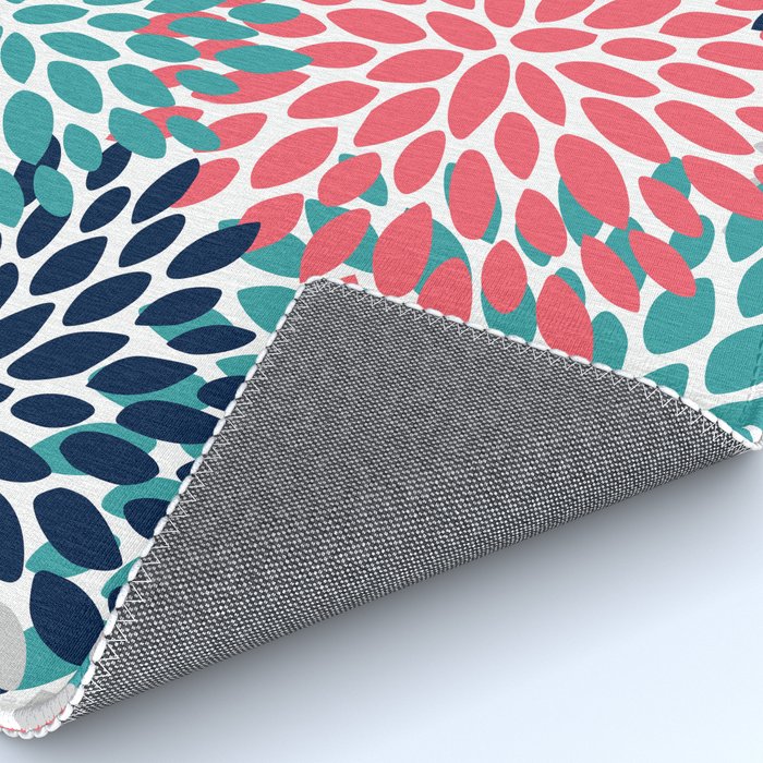 Floral Blooms, Coral Pink, Navy, Teal, Gray Rug Gallery Image 4