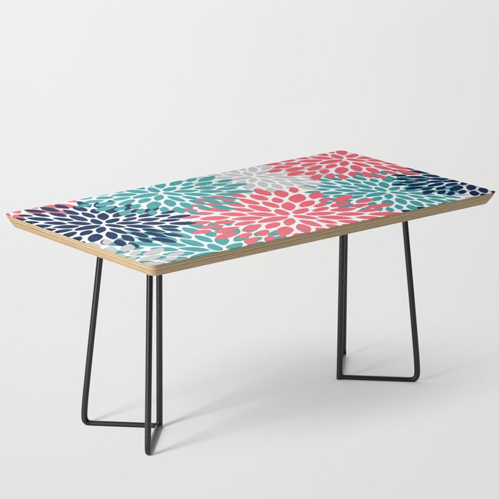 Floral Blooms, Coral Pink, Navy, Teal, Gray Coffee Table Gallery Image 1