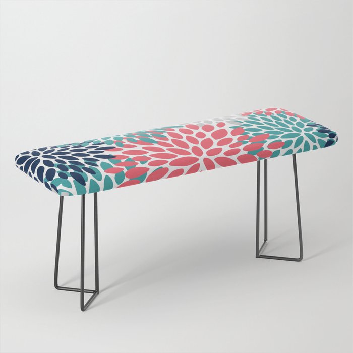 Floral Blooms, Coral Pink, Navy, Teal, Gray Bench Gallery Image 1