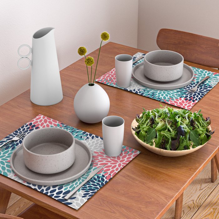 Floral Blooms, Coral Pink, Navy, Teal, Gray Placemat Gallery Image 2