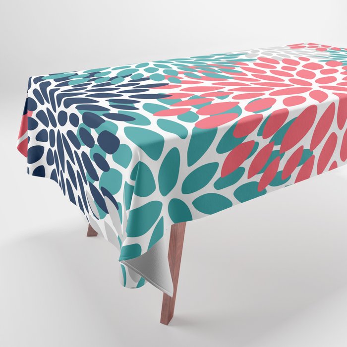 Floral Blooms, Coral Pink, Navy, Teal, Gray Tablecloth Gallery Image 1