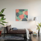 Floral Blooms, Coral Pink, Navy, Teal, Gray Wood Wall Art Gallery Image 2
