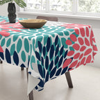 Floral Blooms, Coral Pink, Navy, Teal, Gray Tablecloth Gallery Image 3