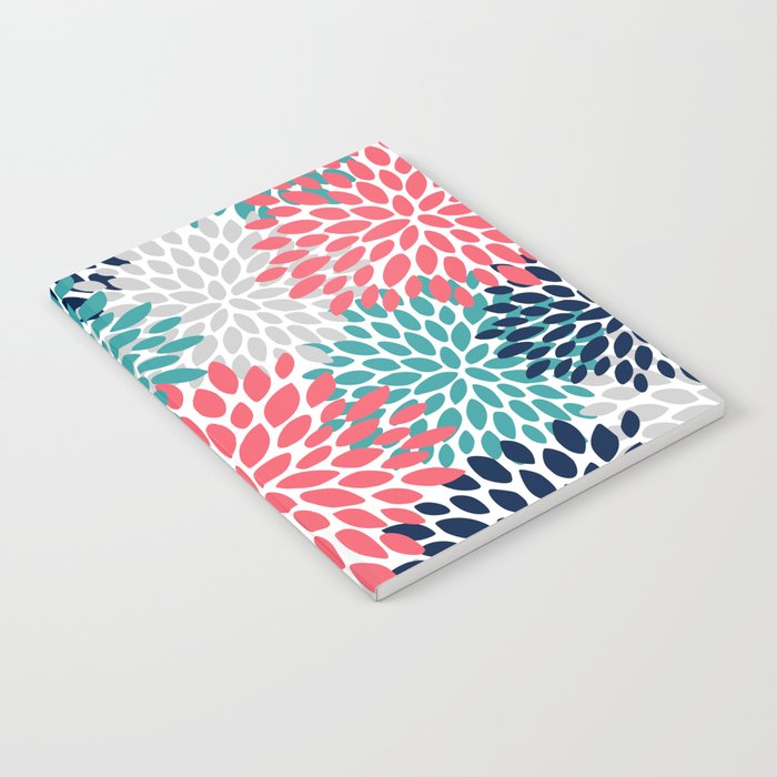 Floral Blooms, Coral Pink, Navy, Teal, Gray Notebook Gallery Image 1