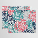 Floral Blooms, Coral Pink, Navy, Teal, Gray Placemat Gallery Image 1