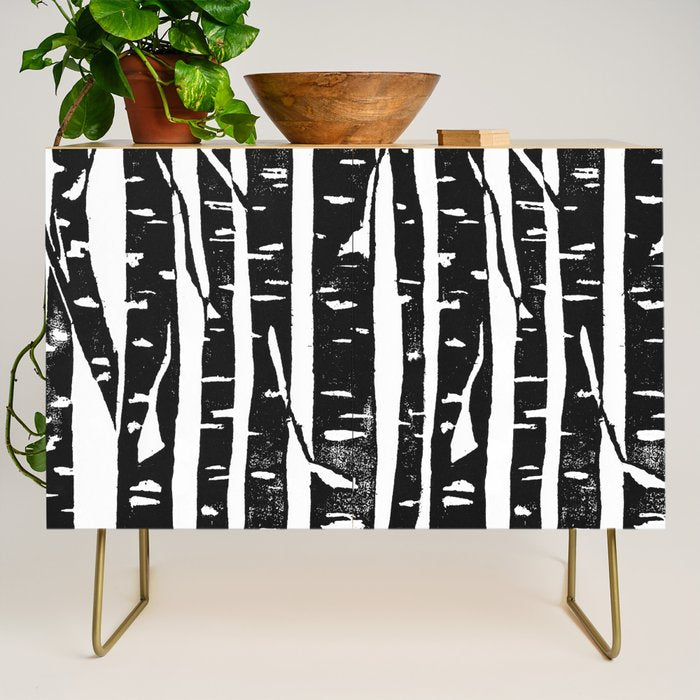 Woodcut Birches Black Credenza Gallery Image 1