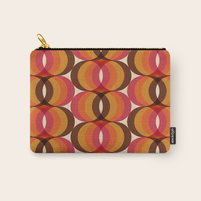 Magenta, Orange, Brown, and Ivory Retro 1960s Wavy Pattern Carry All Pouch Gallery Image 1