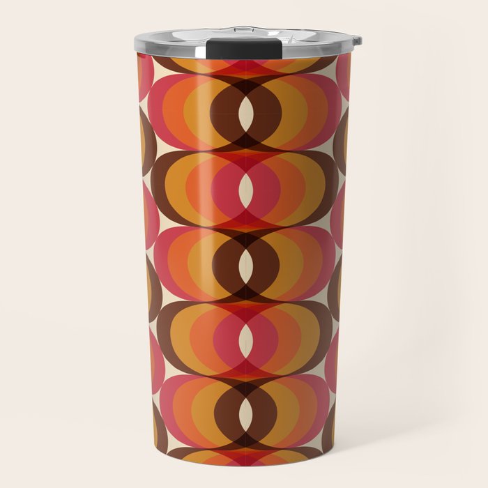 Magenta, Orange, Brown, and Ivory Retro 1960s Wavy Pattern Travel Mug Gallery Image 1