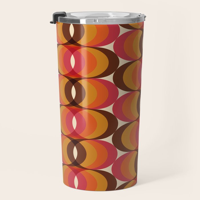 Magenta, Orange, Brown, and Ivory Retro 1960s Wavy Pattern Travel Mug Gallery Image 3