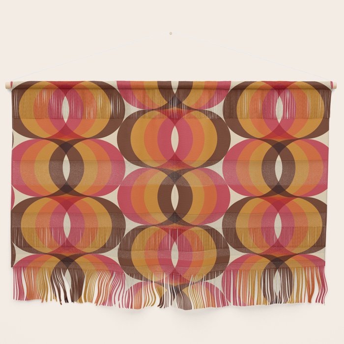 Magenta, Orange, Brown, and Ivory Retro 1960s Wavy Pattern Wall Hanging Gallery Image 1