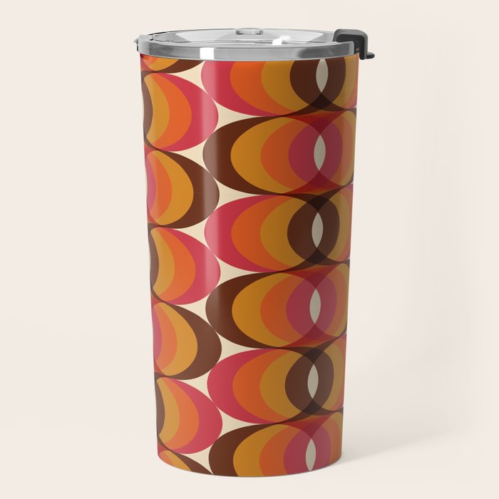 Magenta, Orange, Brown, and Ivory Retro 1960s Wavy Pattern Travel Mug Gallery Image 2