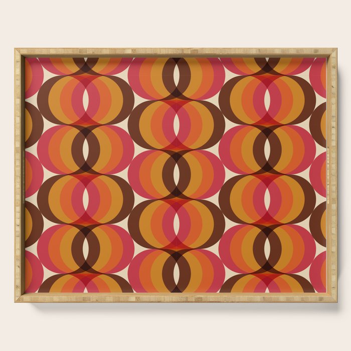 Magenta, Orange, Brown, and Ivory Retro 1960s Wavy Pattern Serving Tray Gallery Image 1