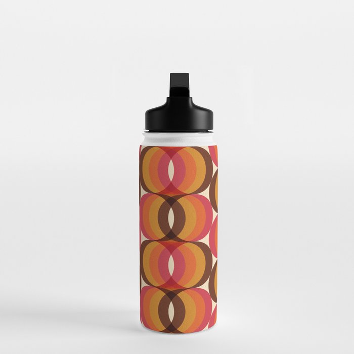 Magenta, Orange, Brown, and Ivory Retro 1960s Wavy Pattern Water Bottle Gallery Image 3