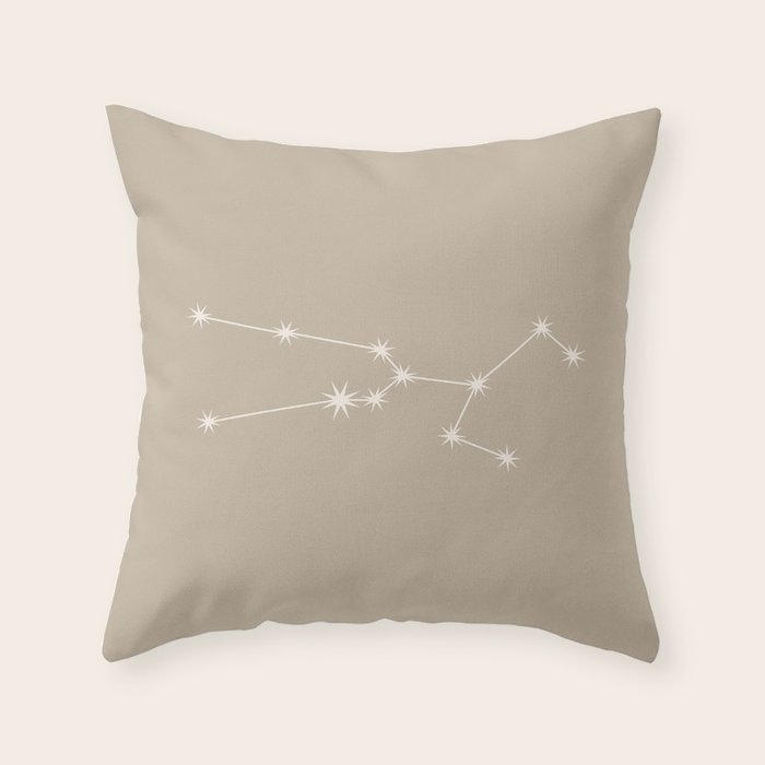 Taurus Zodiac Star Constellation Line Art Beige Throw Pillow Gallery Image 1
