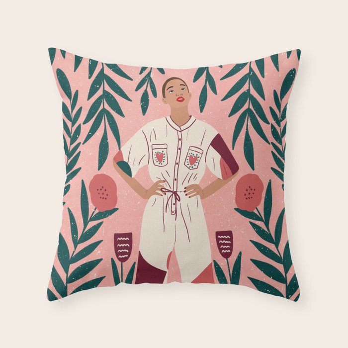 Floral Lady Portrait  Throw Pillow Gallery Image 6
