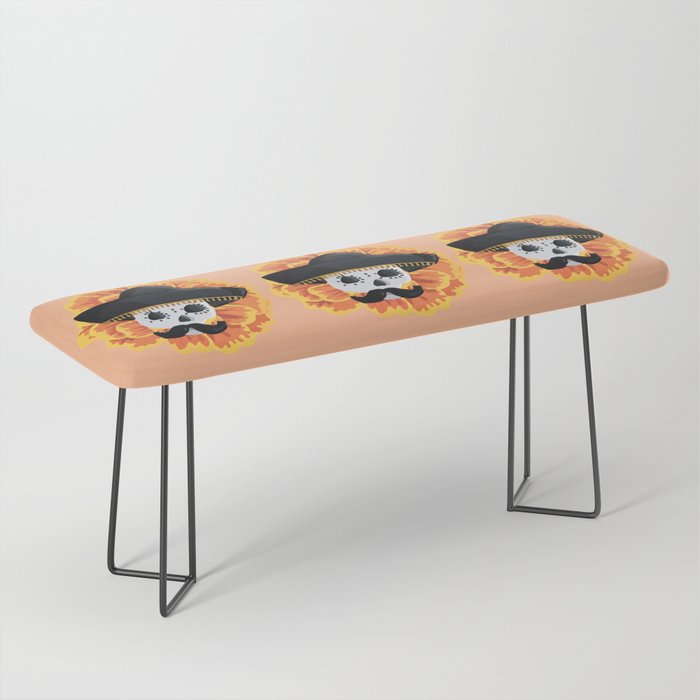 Charro mexican kawaii cute sugar skull mexican style cempasúchil mustache mexican sombrero skeleton  Bench Gallery Image 1