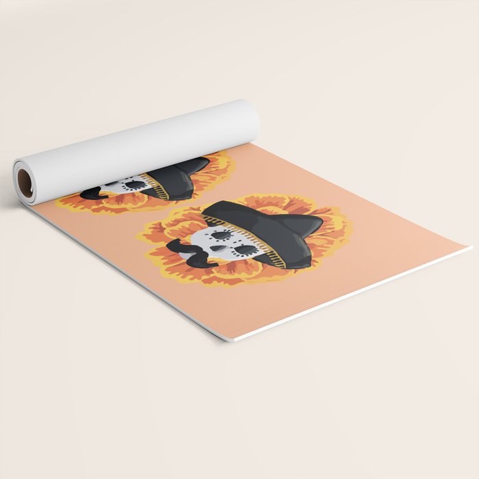 Charro mexican kawaii cute sugar skull mexican style cempasúchil mustache mexican sombrero skeleton  Yoga Mat Gallery Image 2