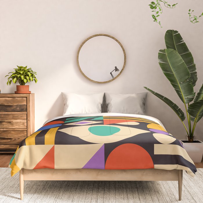 Bauhaus Mid Century Abstract Shapes colorful Comforter Gallery Image 3