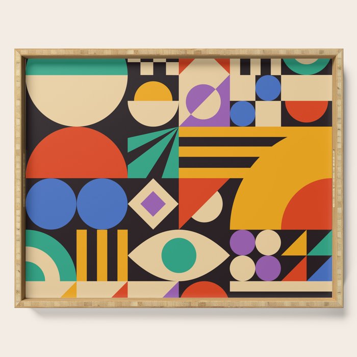 Bauhaus Mid Century Abstract Shapes colorful Serving Tray Gallery Image 1