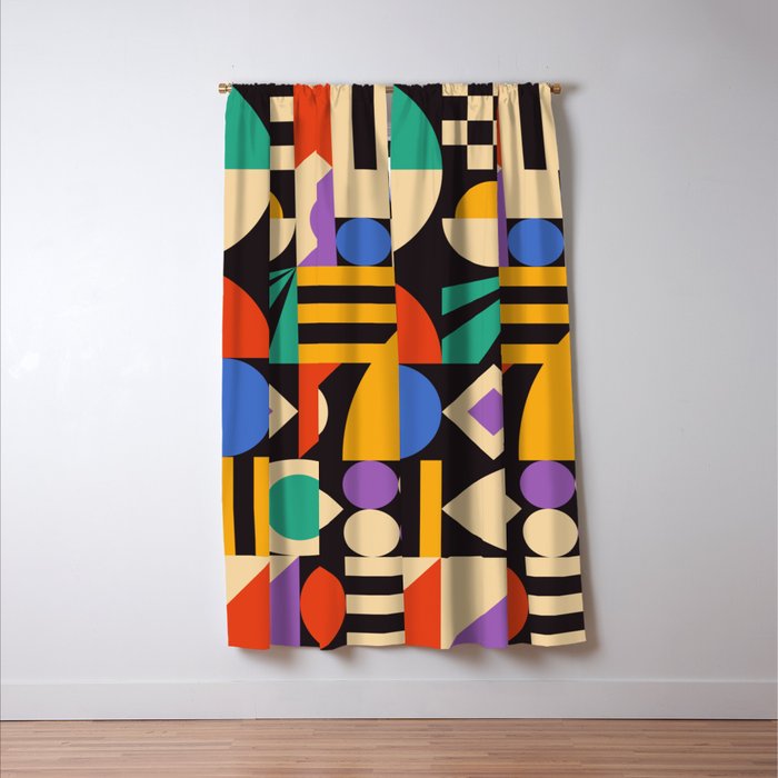 Bauhaus Mid Century Abstract Shapes colorful Window Curtain Gallery Image 3