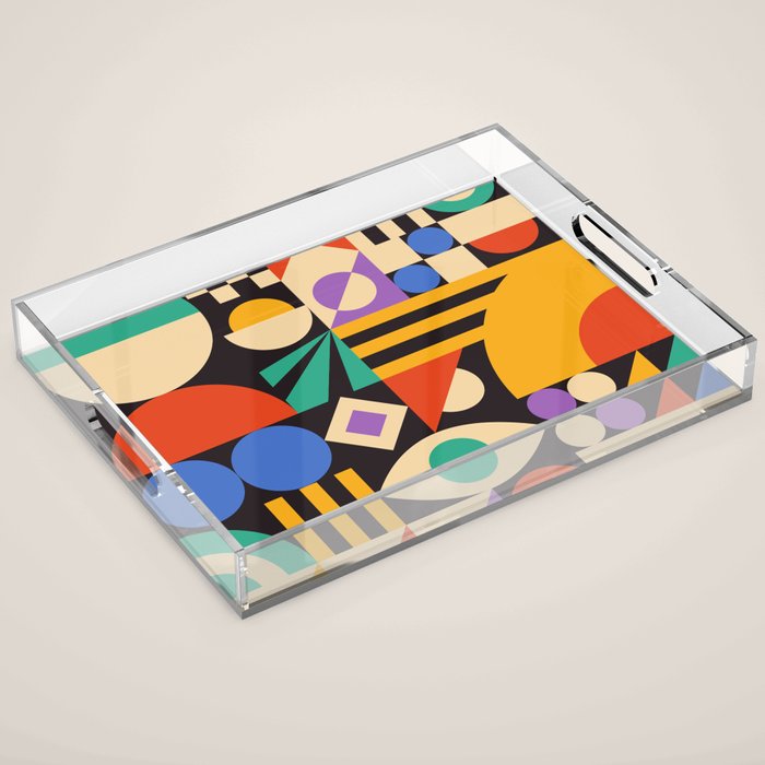 Bauhaus Mid Century Abstract Shapes colorful Acrylic Tray Gallery Image 1