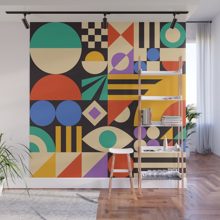 Bauhaus Mid Century Abstract Shapes colorful Wall Mural Gallery Image 1