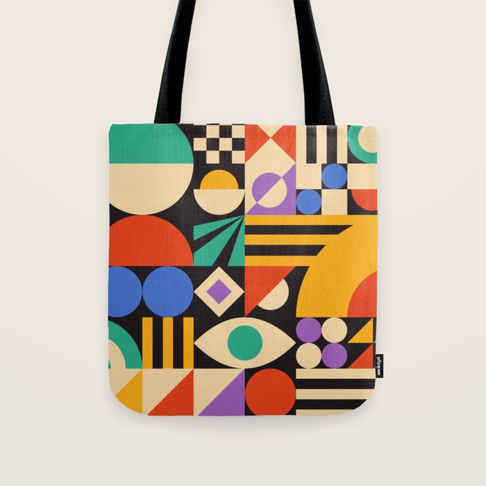 Bauhaus Mid Century Abstract Shapes colorful Tote Bag Gallery Image 1